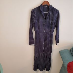 Beken silk blend maxi dress long sleeve striped size 4 dark academia black grey